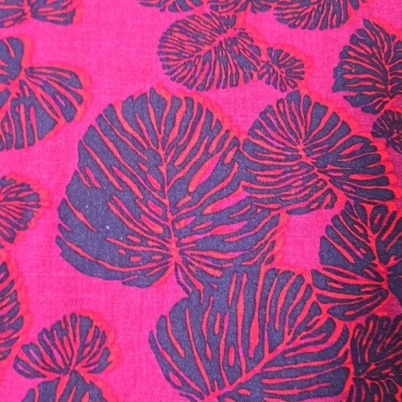 Loft Linen Blend Dress Fuchsia Leaf Print Ruffle Hem Medium - Picture 6 of 9